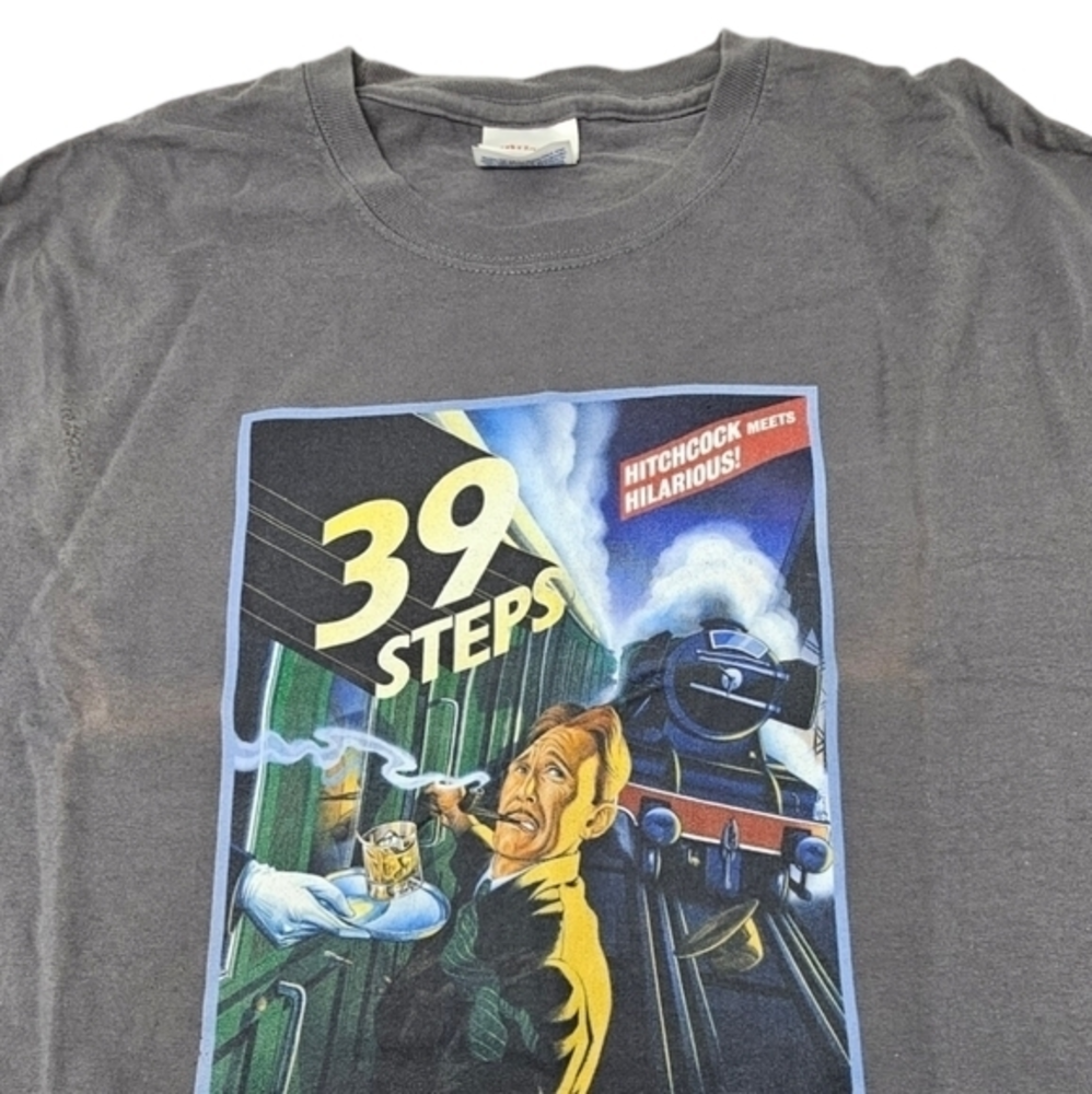 Hanes Heavyweight Vintage 39 Steps Alfred Hitchcock T-Shirt Sz Large USA Horror.